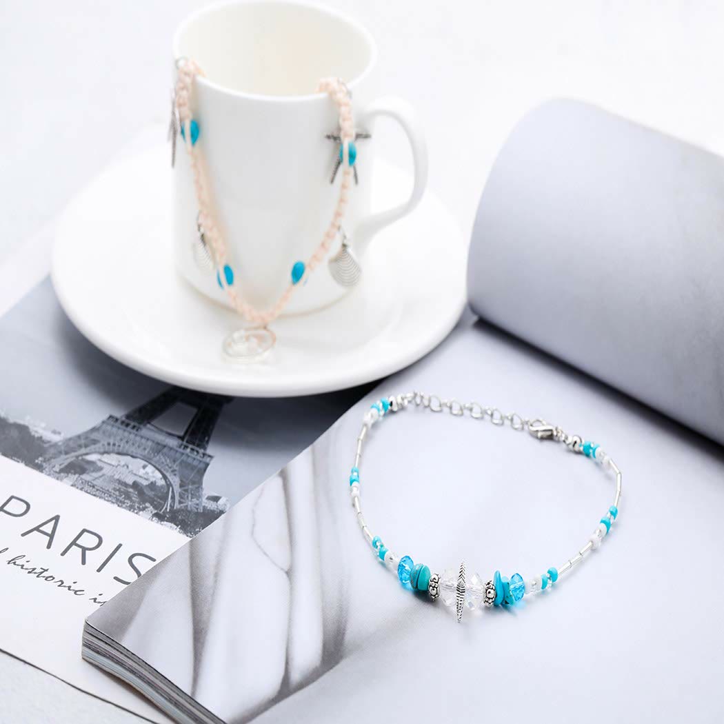Pulsera tobillera con dije de estrella de mar turquesa y olas de Olivenorma