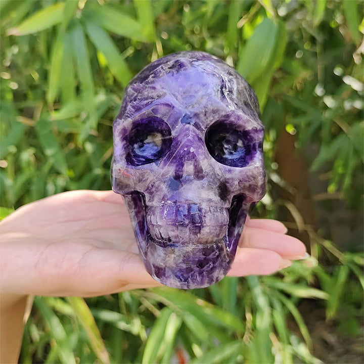 Cráneo de cristal con piedra preciosa de amatista natural de 10 cm de Olivenorma