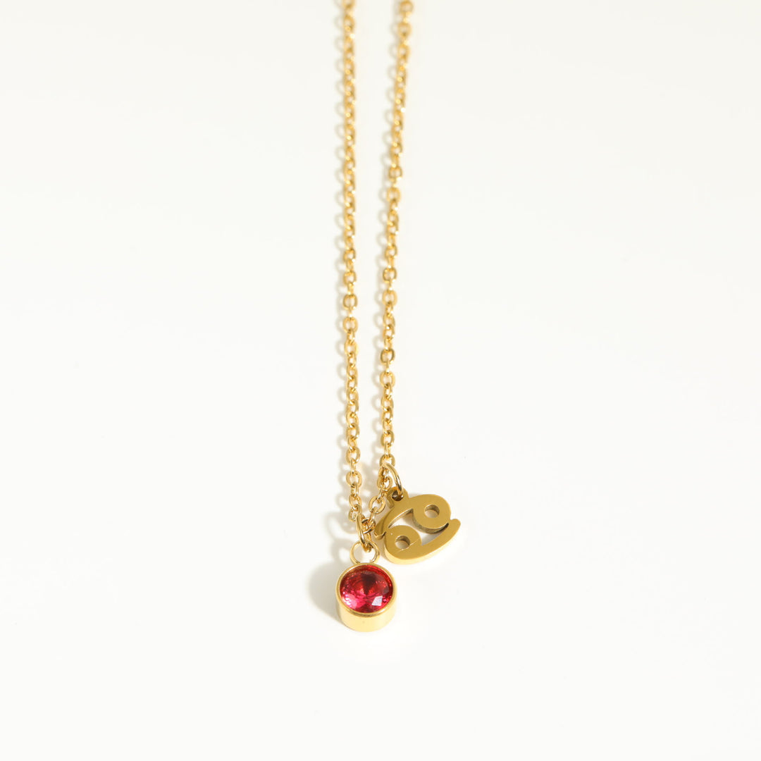 Collar de acero inoxidable con piedra natal y runa del zodíaco de Olivenorma