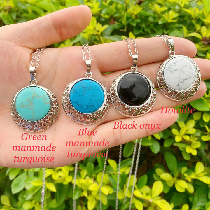 Collar ajustable con piedra auténtica y cristal redondo de Olivenorma 