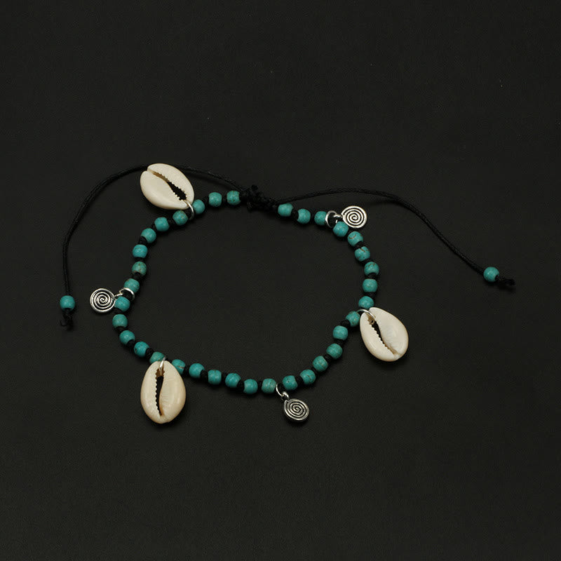 Pulsera tobillera con colgante de concha y cuentas de turquesa natural de Olivenorma