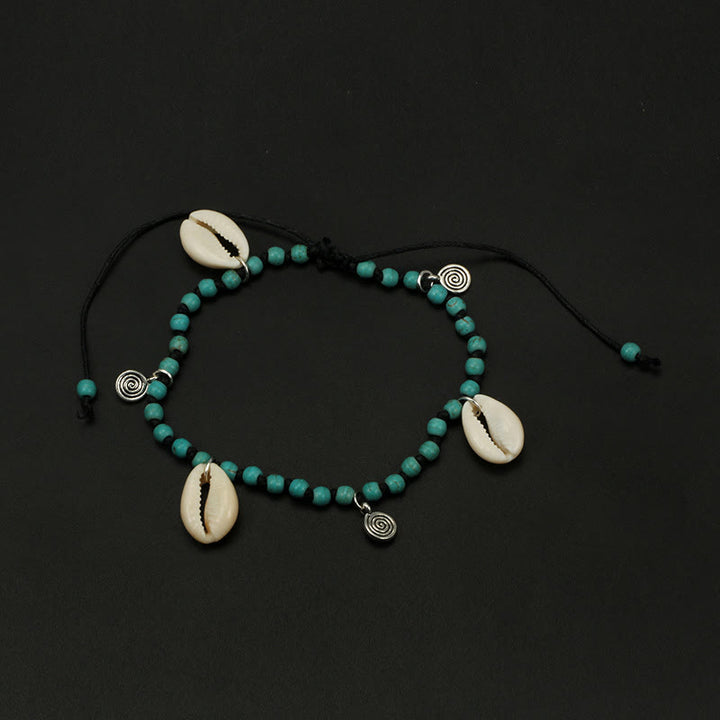 Pulsera tobillera con colgante de concha y cuentas de turquesa natural de Olivenorma