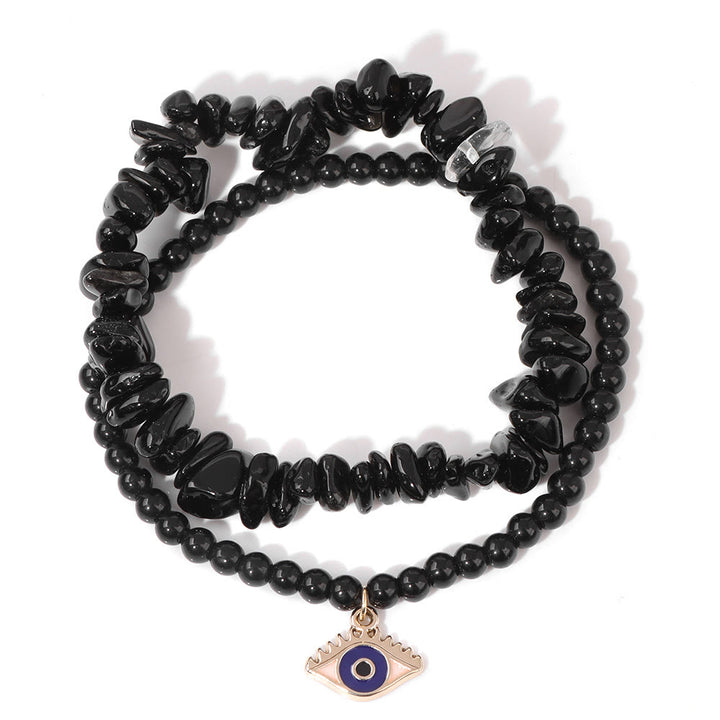 Juego de pulseras de cristal de doble capa con colgante de ojo malvado de Olivenorma