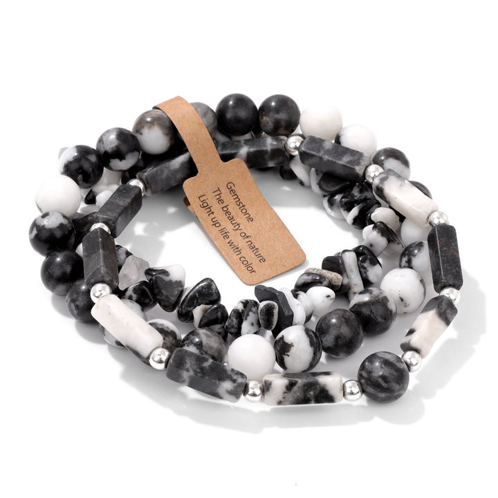 Juego de pulseras irregulares de tres capas con piedra natural Olivenorma