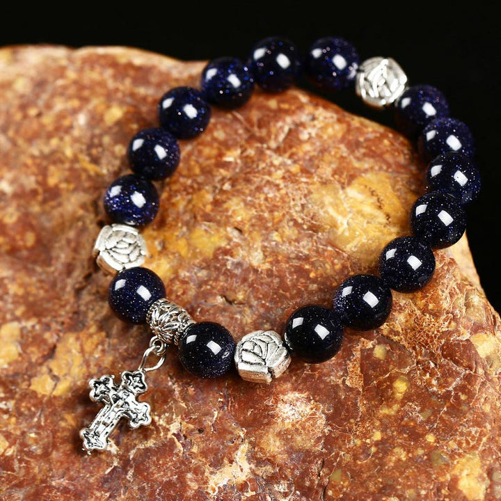 Pulsera con simbolo de cruz de piedra natural