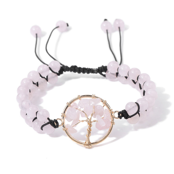 Pulsera de árbol de la vida trenzada doble con cuentas de 6 mm de Olivenorma