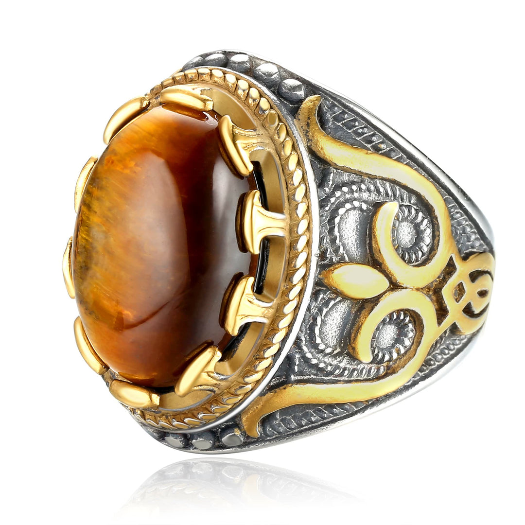 Anillo retro de piedra de ojo de tigre grande para hombre de Olivenorma