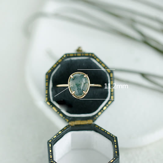 Anillo de plata 925 con ágata musgosa ovalada natural de Olivenorma
