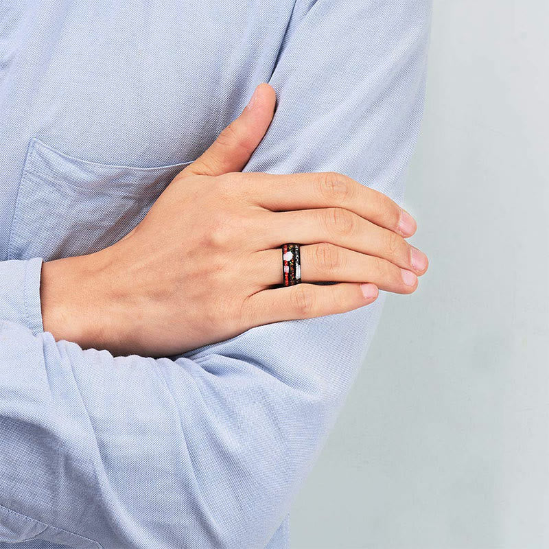 Anillo de carburo de tungsteno negro para hombre de 8 mm con ópalo de color Olivenorma 