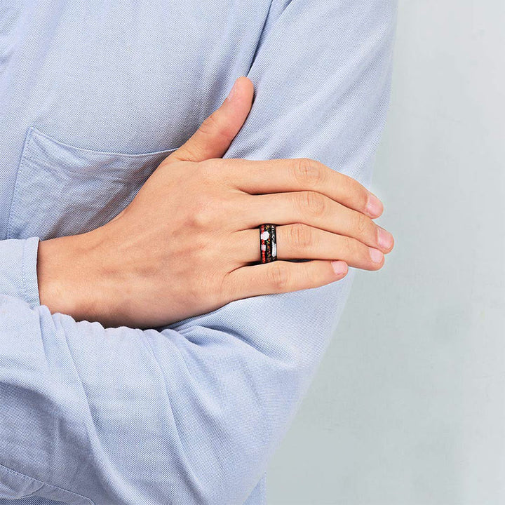 Anillo de carburo de tungsteno negro para hombre de 8 mm con ópalo de color Olivenorma 