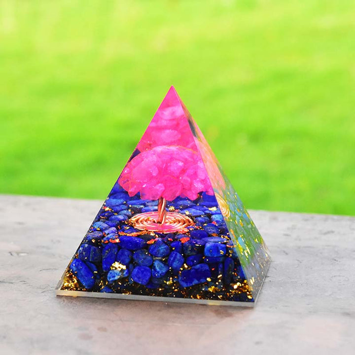 Pirámide de orgón del árbol de la vida de cristal rosa lapislázuli de Olivenorma 
