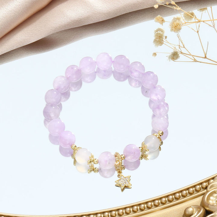 Pulsera de luna y estrella con cuentas de ágata blanca y amatista de Olivenorma 