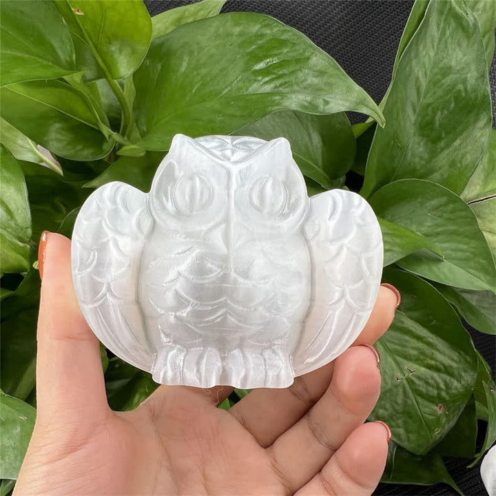 Adorno de piedra preciosa con forma de búho de cristal transparente de Olivenorma