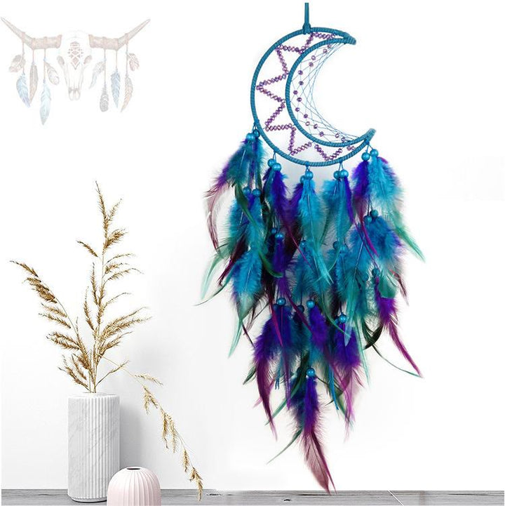 Atrapasueños de plumas negras con cuentas de color morado y azul de Olivenorma