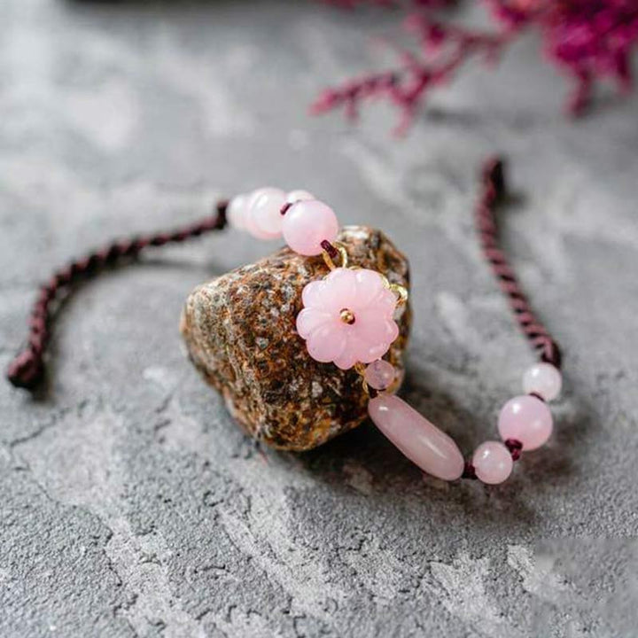 Pulsera de tobillo de cuarzo rosa La Flor del Amor
