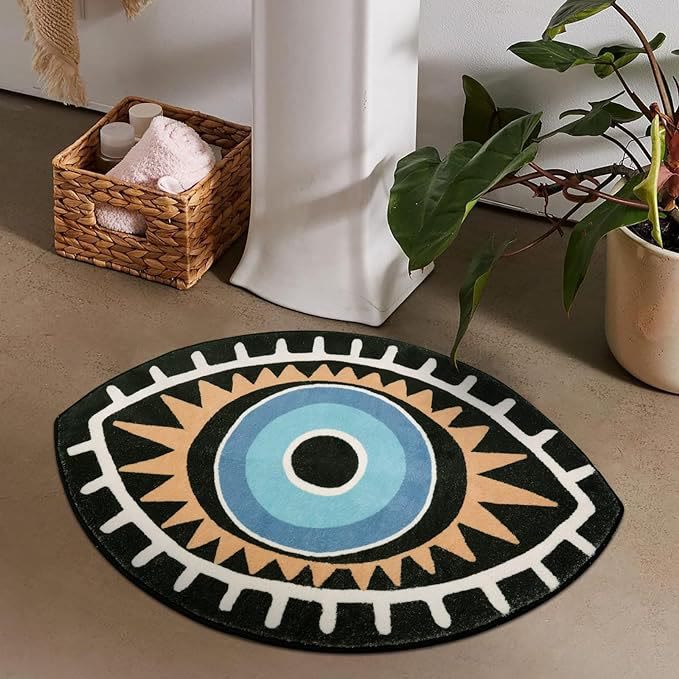 Alfombra antideslizante lavable para baño con diseño de ojo malvado negro de Olivenorma 