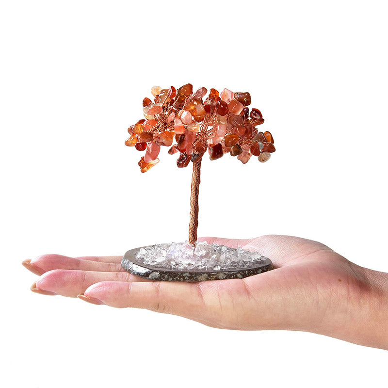 Árbol Feng Shui de piedra preciosa natural cornalina de Olivenorma con base de ágata