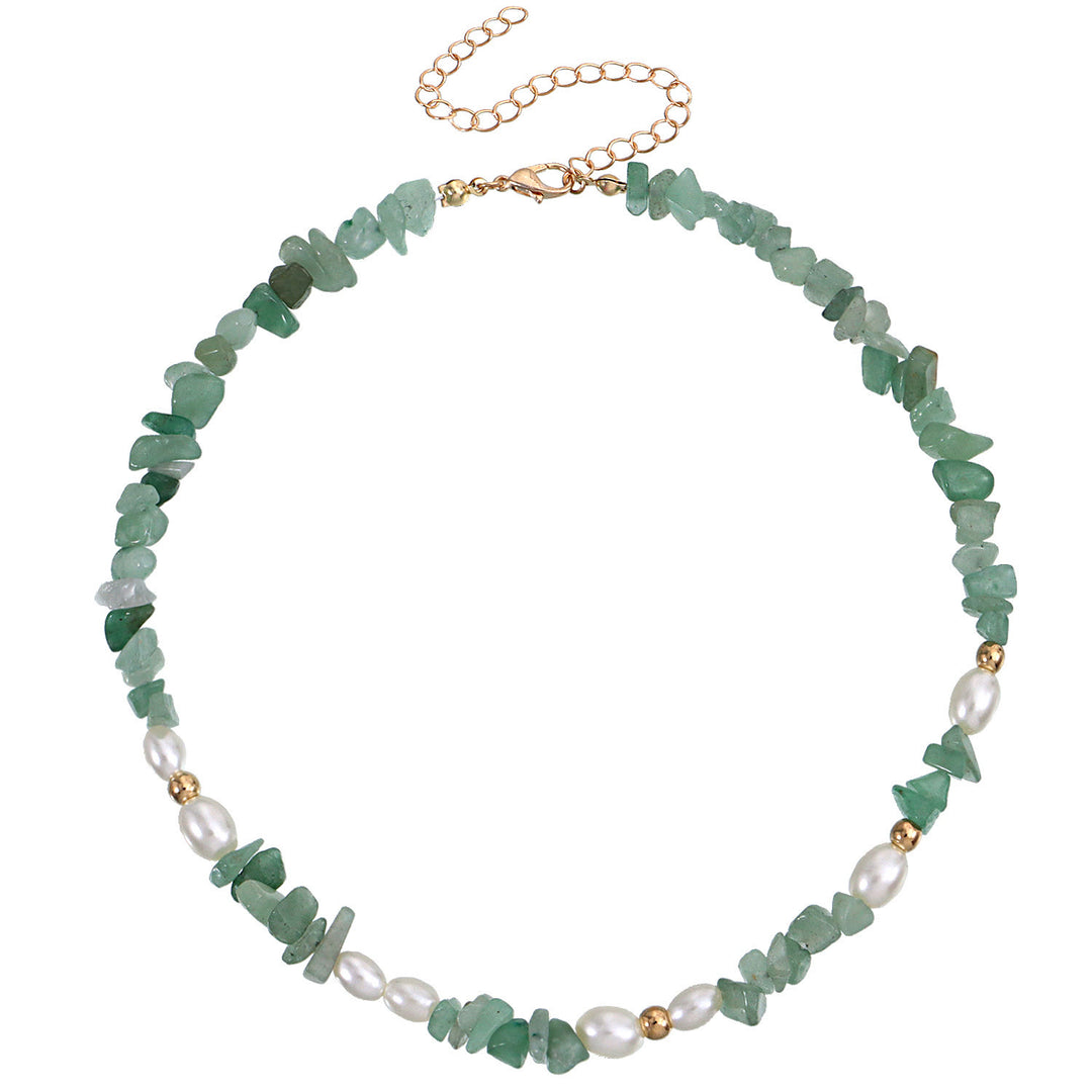 Collar de piedra irregular natural con perla bohemia de Olivenorma