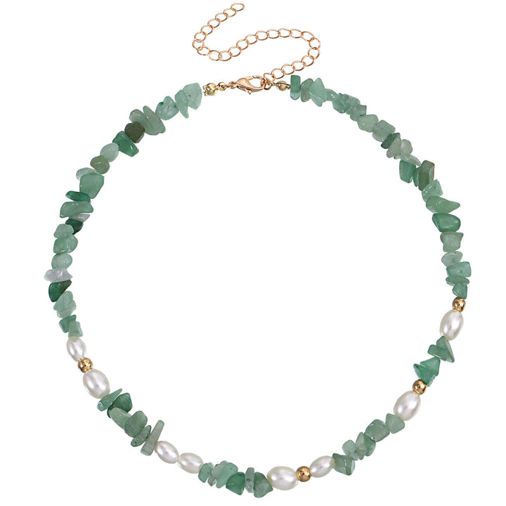Collar de piedra irregular natural con perla bohemia de Olivenorma