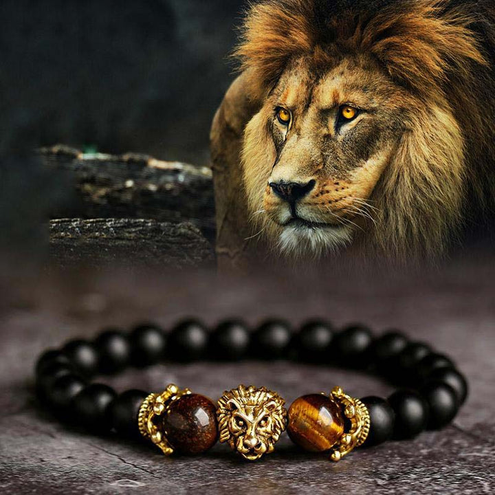 Pulsera con símbolo de león y piedra de cristal natural de Olivenorma