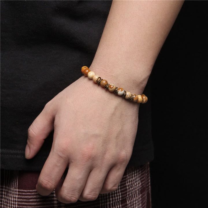 Pulsera elástica de yoga con cuentas de piedra natural pulida de 8 mm de Olivenorma