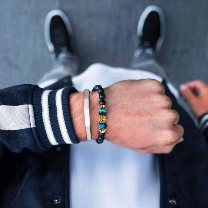 Pulsera con símbolo de león y piedra de cristal natural de Olivenorma