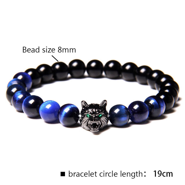 Pulsera de lobo con ojo de tigre azul noche de Olivenorma 