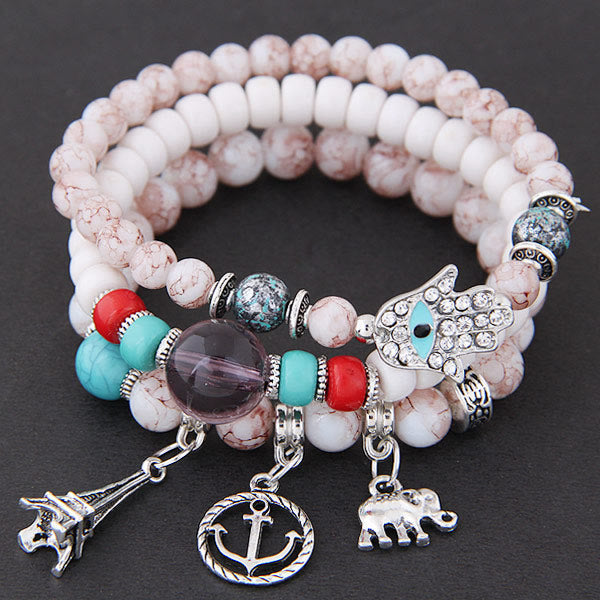 Juego de pulseras de hamsa con ojo malvado y torre de elefante de Olivenorma