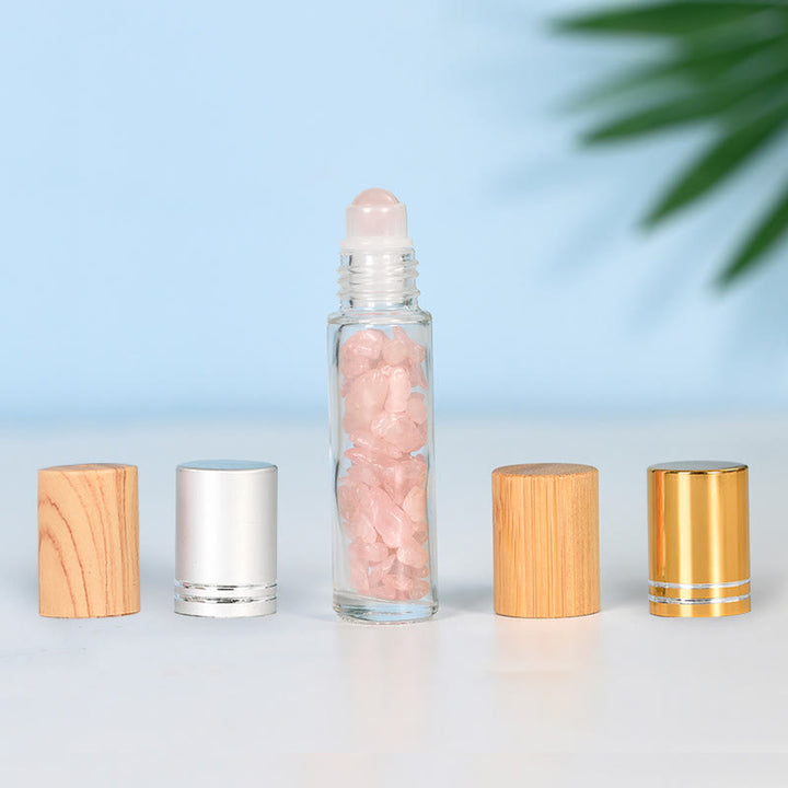 Botella de aceite esencial con roll-on de cristal de Olivenorma, decoración con piedras preciosas