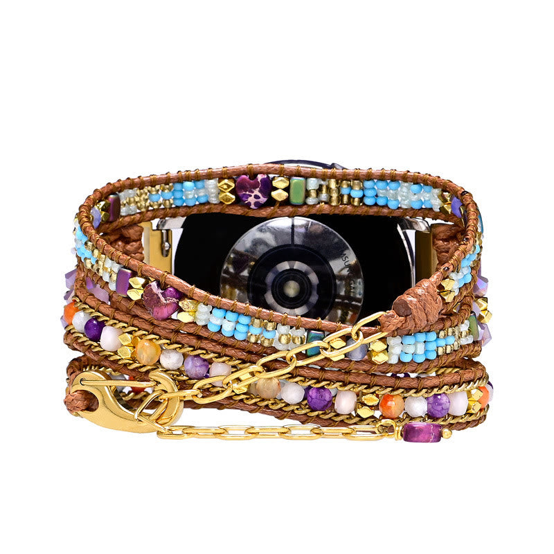 Pulsera trenzada con cuentas de cristal azul y morado de Olivenorma para Samsung 