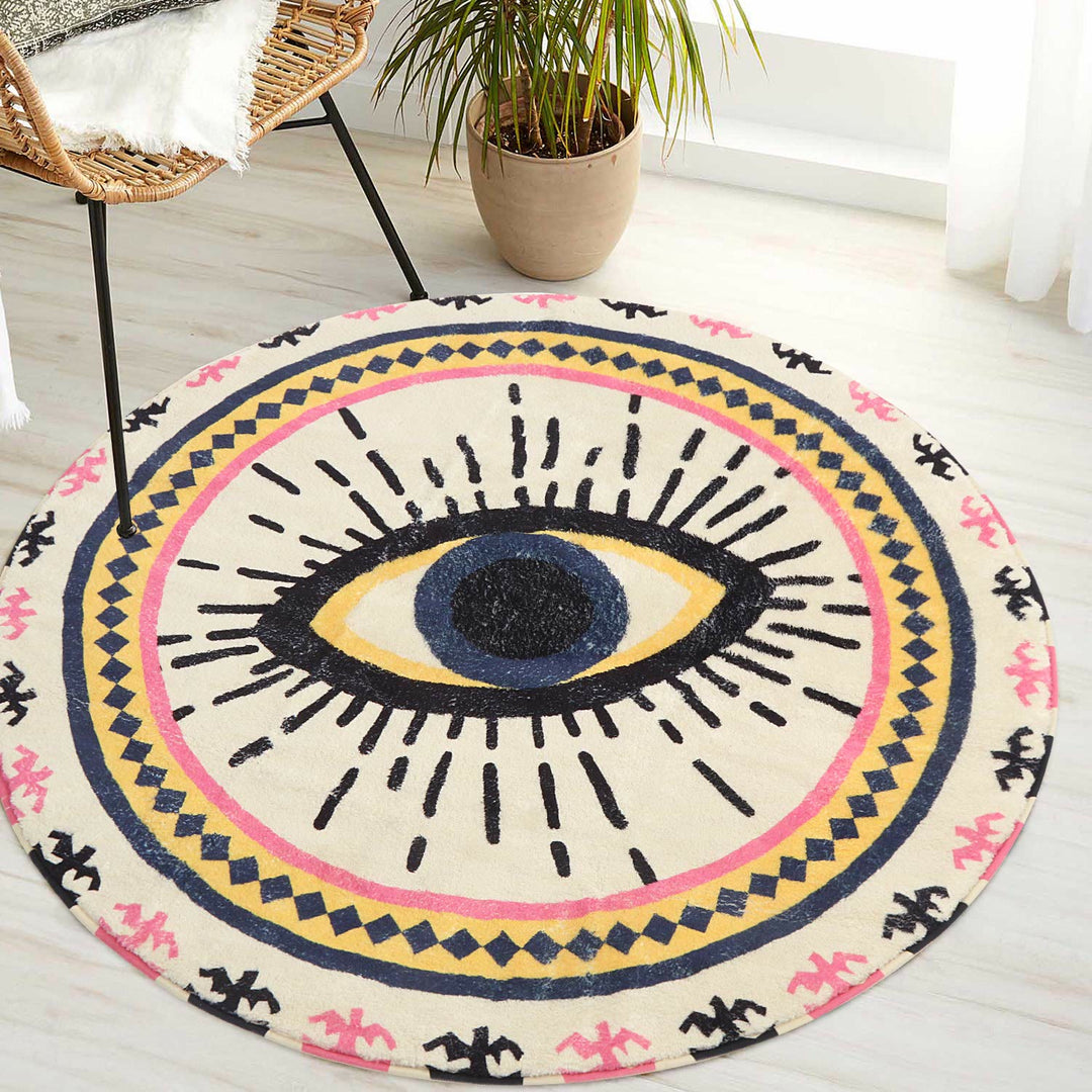 Alfombra antideslizante con diseño de ojo malvado redondo de color rosa de Olivenorma 