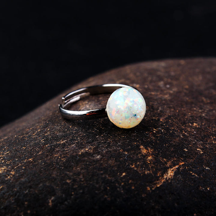 Anillo ajustable de medio círculo sencillo con piedra lunar y ópalo de Olivenorma