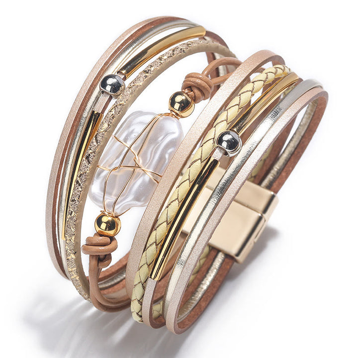 Pulsera de cuero trenzado con perlas naturales de agua dulce de Olivenorma 