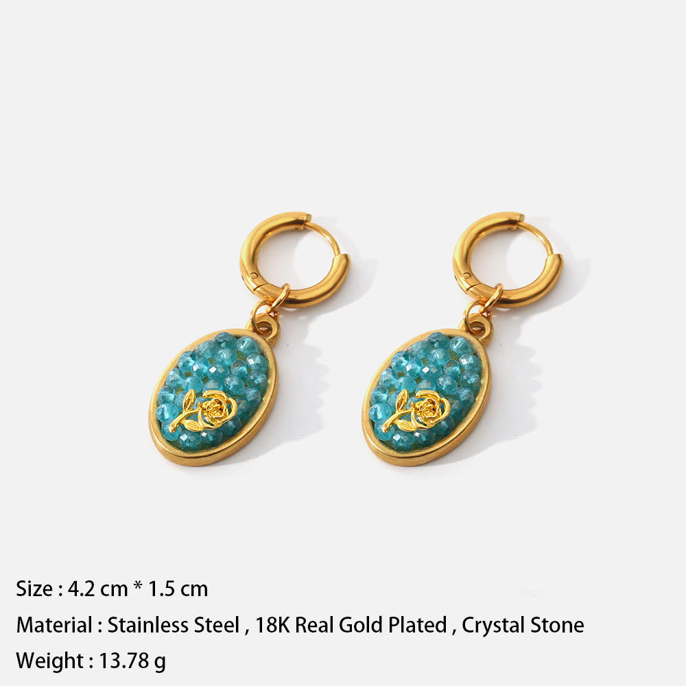 Pendientes colgantes ovalados con turmalina Paraiba y rosa triturada de Olivenorma