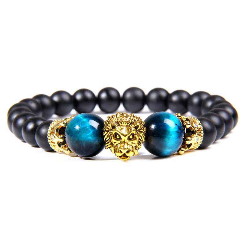 Pulsera con símbolo de león y piedra de cristal natural de Olivenorma