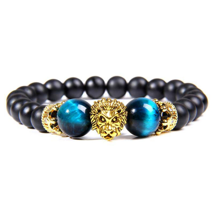Pulsera con símbolo de león y piedra de cristal natural de Olivenorma