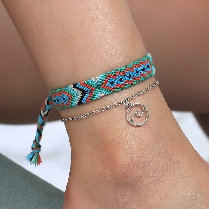 Pulsera tobillera con colgante OM de cuerda de algodón tejida a mano de Olivenorma