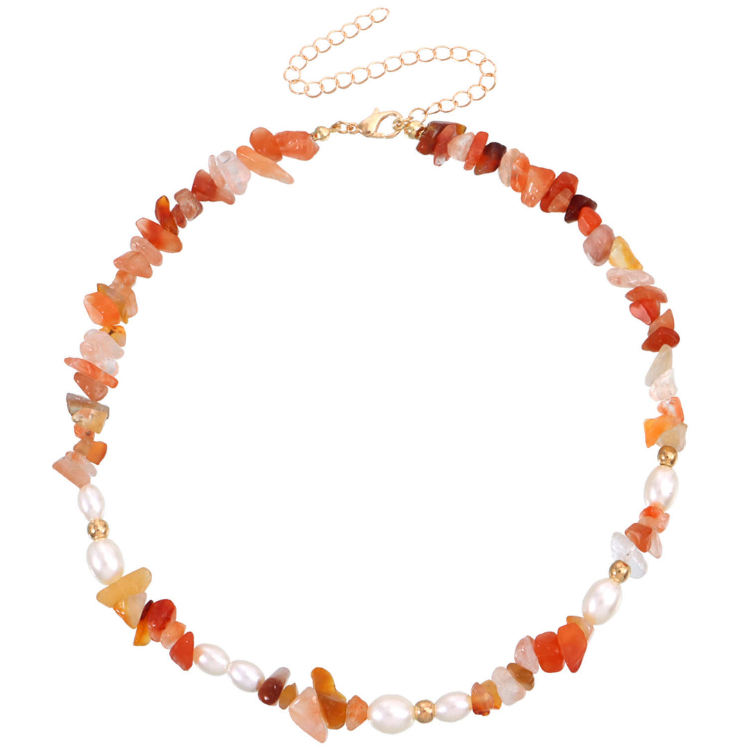 Collar de piedra irregular natural con perla bohemia de Olivenorma