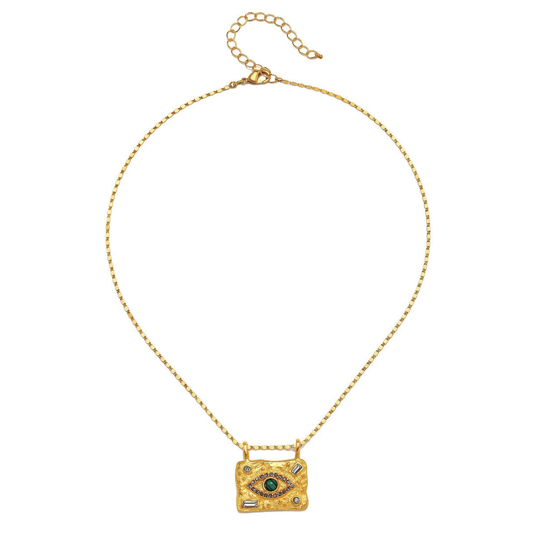 Collar con colgante de amuleto de mal de ojo de cristal natural de Olivenorma