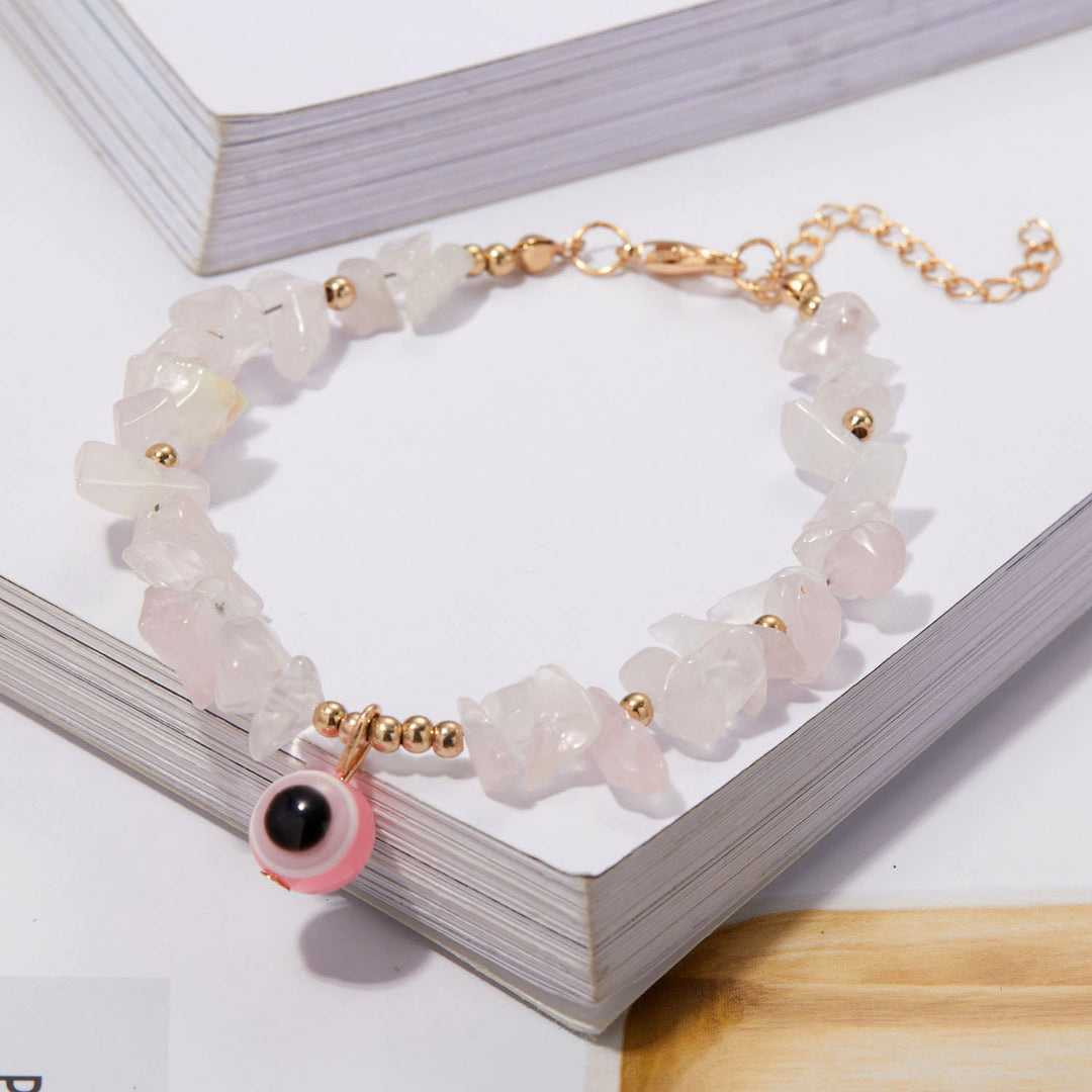 Pulsera con colgante de ojo malvado de grava de cristal natural de Olivenorma