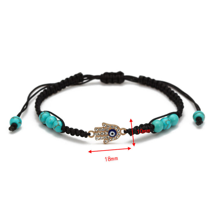 Pulsera trenzada ajustable con ojo malvado y circonita blanca y turquesa de Olivenorma 