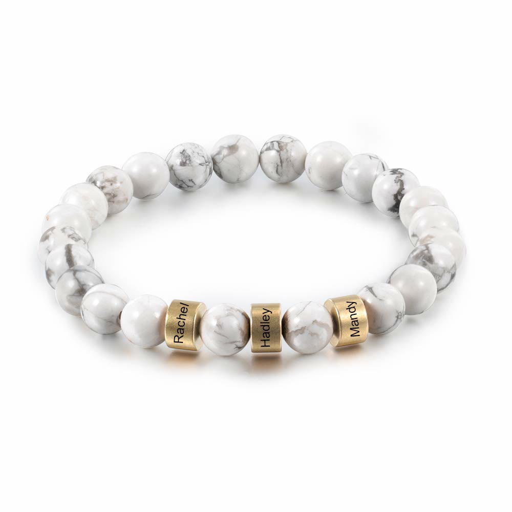Pulsera de hombre personalizada con cuentas grabadas en piedra natural de Olivenorma
