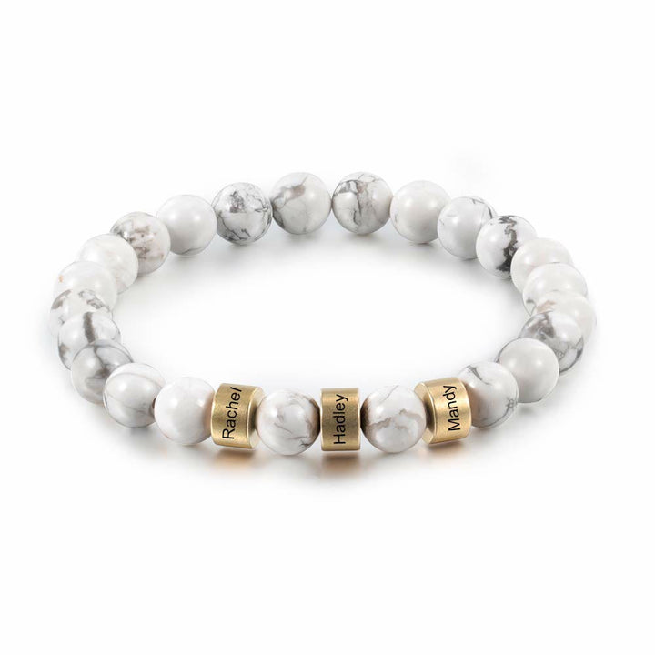 Pulsera de hombre personalizada con cuentas grabadas en piedra natural de Olivenorma