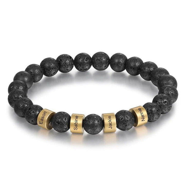 Pulsera de hombre personalizada con cuentas grabadas en piedra natural de Olivenorma