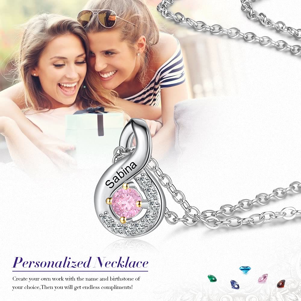 Collar con nombre grabado en piedra natal para mujer de Olivenorma