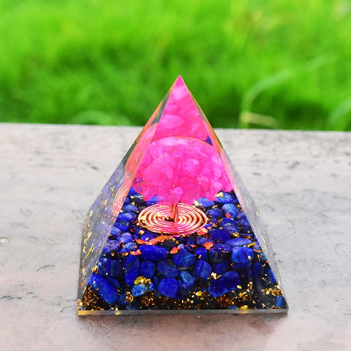 Pirámide de orgón del árbol de la vida de cristal rosa lapislázuli de Olivenorma 