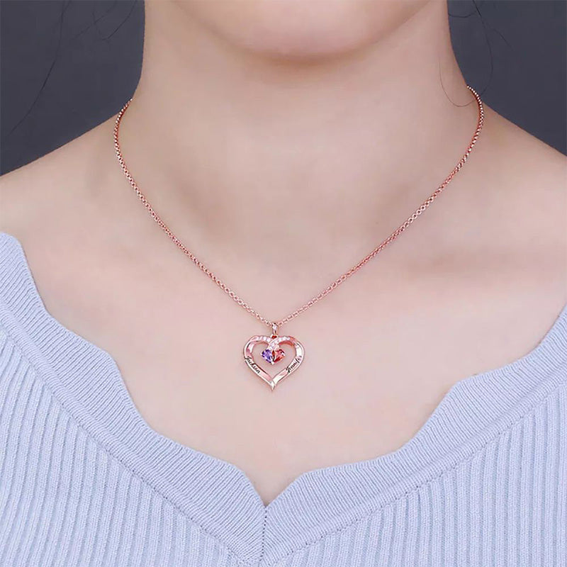 Collar con piedras de nacimiento en forma de corazón grabado y personalizado de Olivenorma - image 11