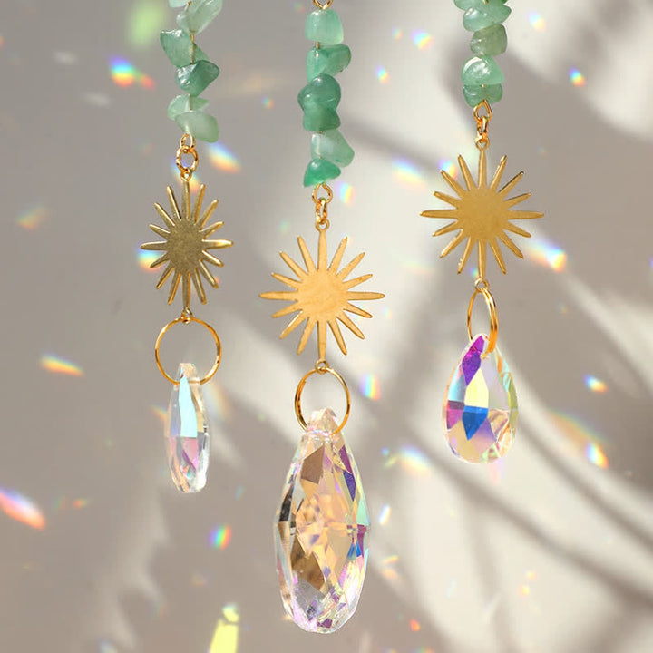 Atrapasol con forma de carillón de viento y reloj de arena de cristal lunar de Olivenorma