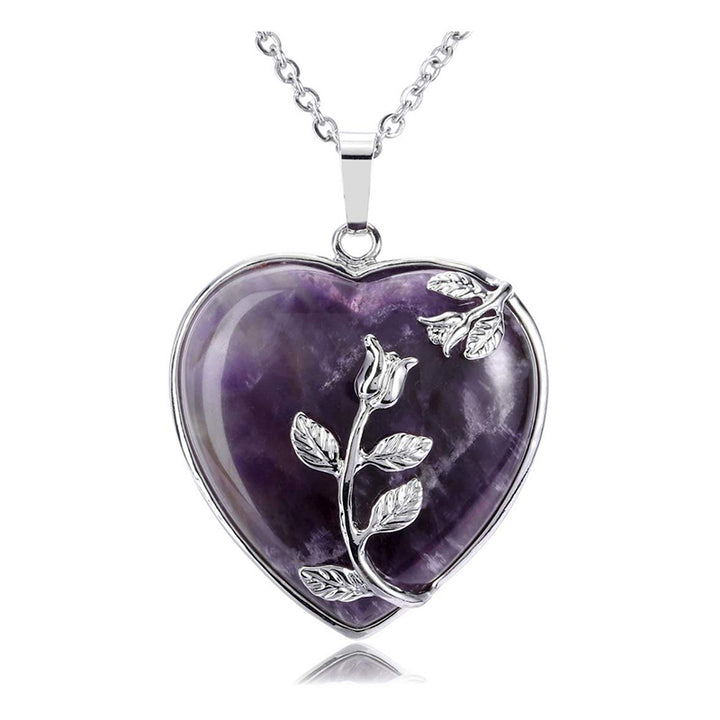 Collar de piedras preciosas rosas en forma de corazón de Olivenorma