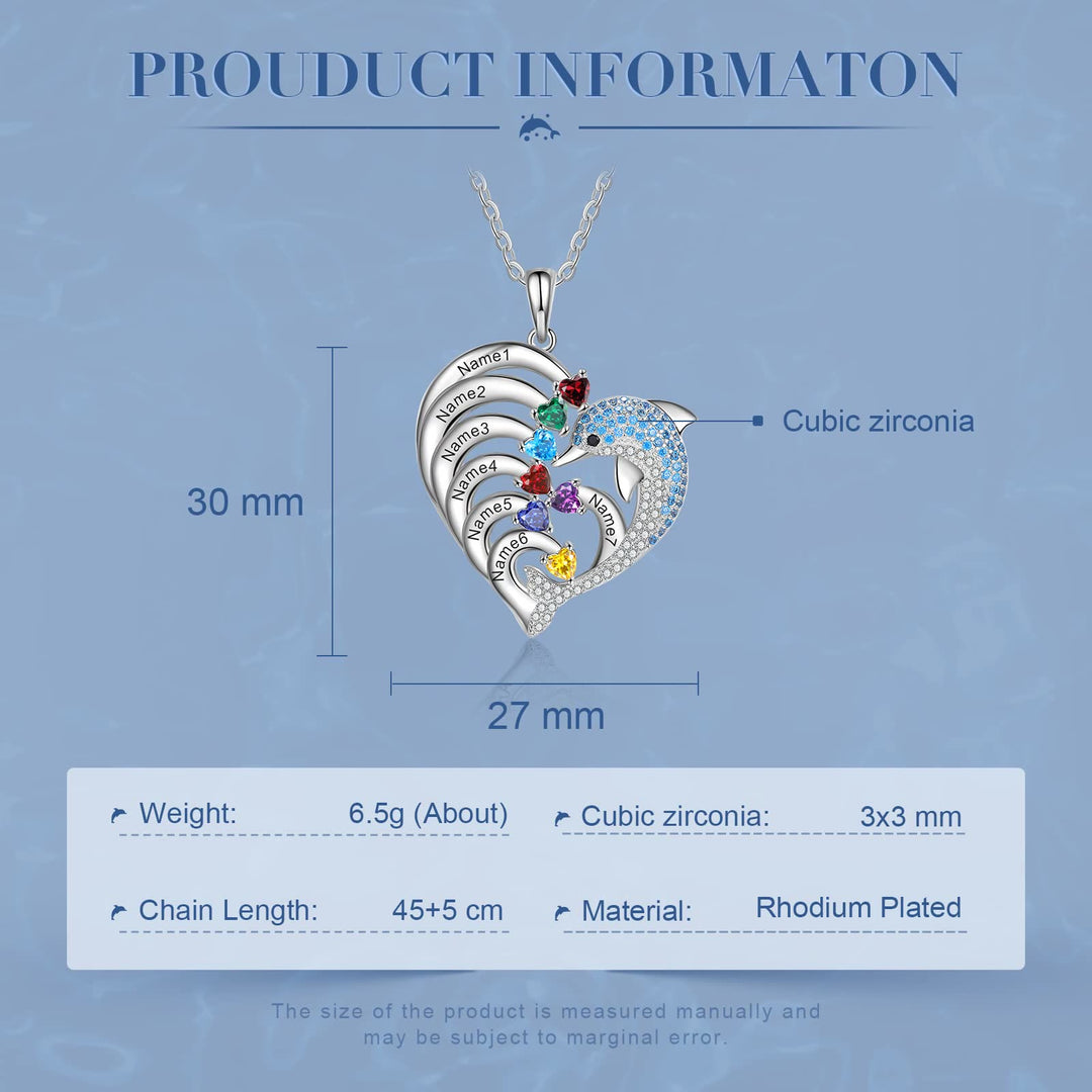 Collar con colgante de piedra grabado con forma de delfín y corazón de Olivenorma